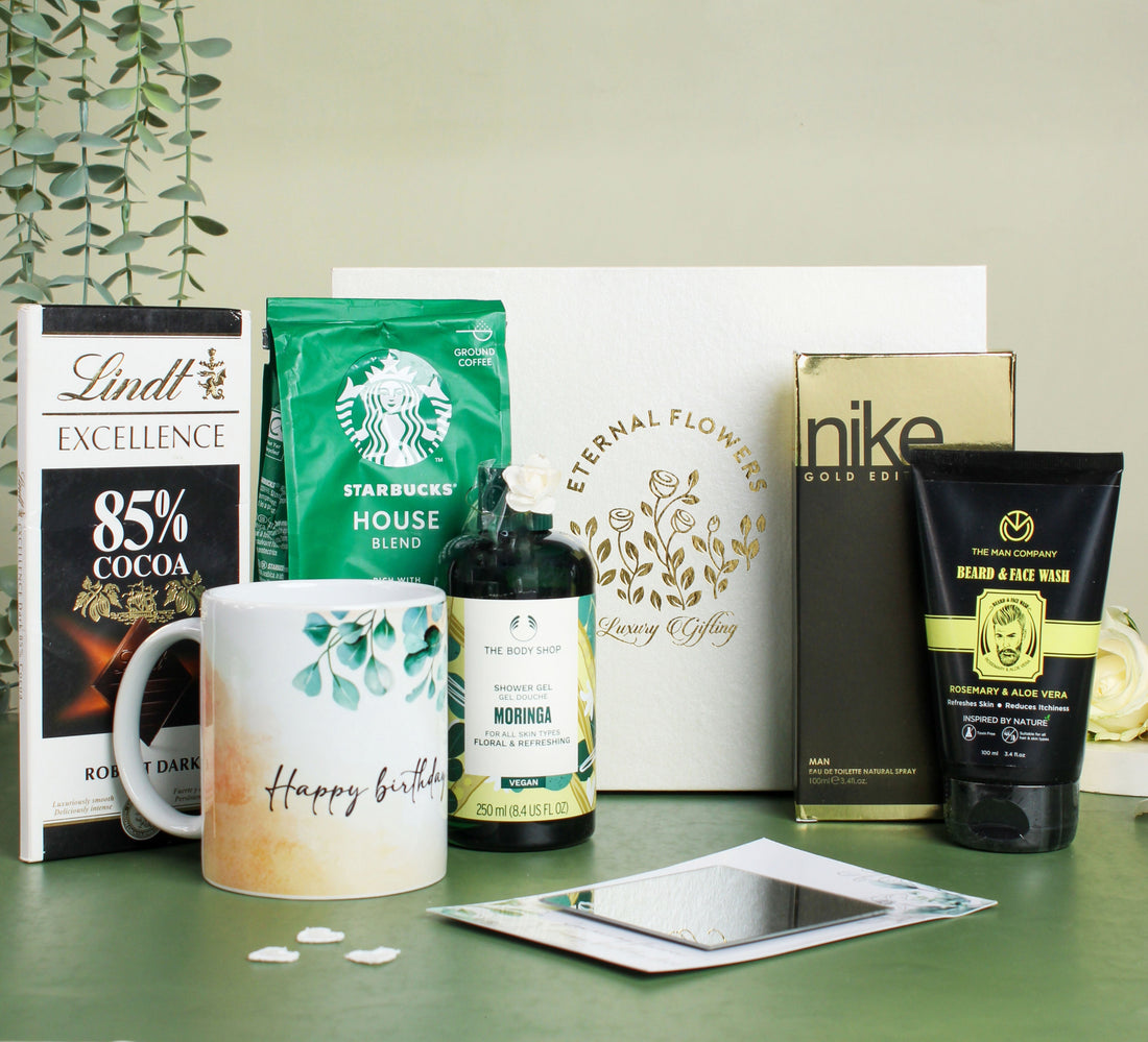 Brews & Hues Gift Hamper – Coffee Lover’s Gift Box in Kerala | Eternal Flowers