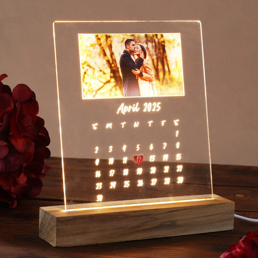 Glowing Acrylic Picture Frame with Calendar and Heart Mark
