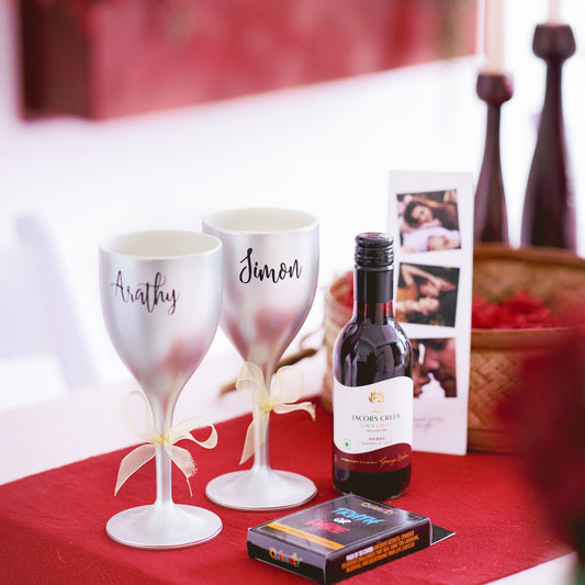 Premium Customised Silver Wine Glass Set of 2 | Elegant & Personalized
