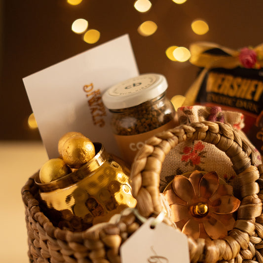 Premium Gold Wrapped Chocolates in Gold Textured Copper Container | Gourmet Delights