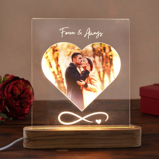 "Heart-Shaped LED Picture Frame with Infinity Symbol"