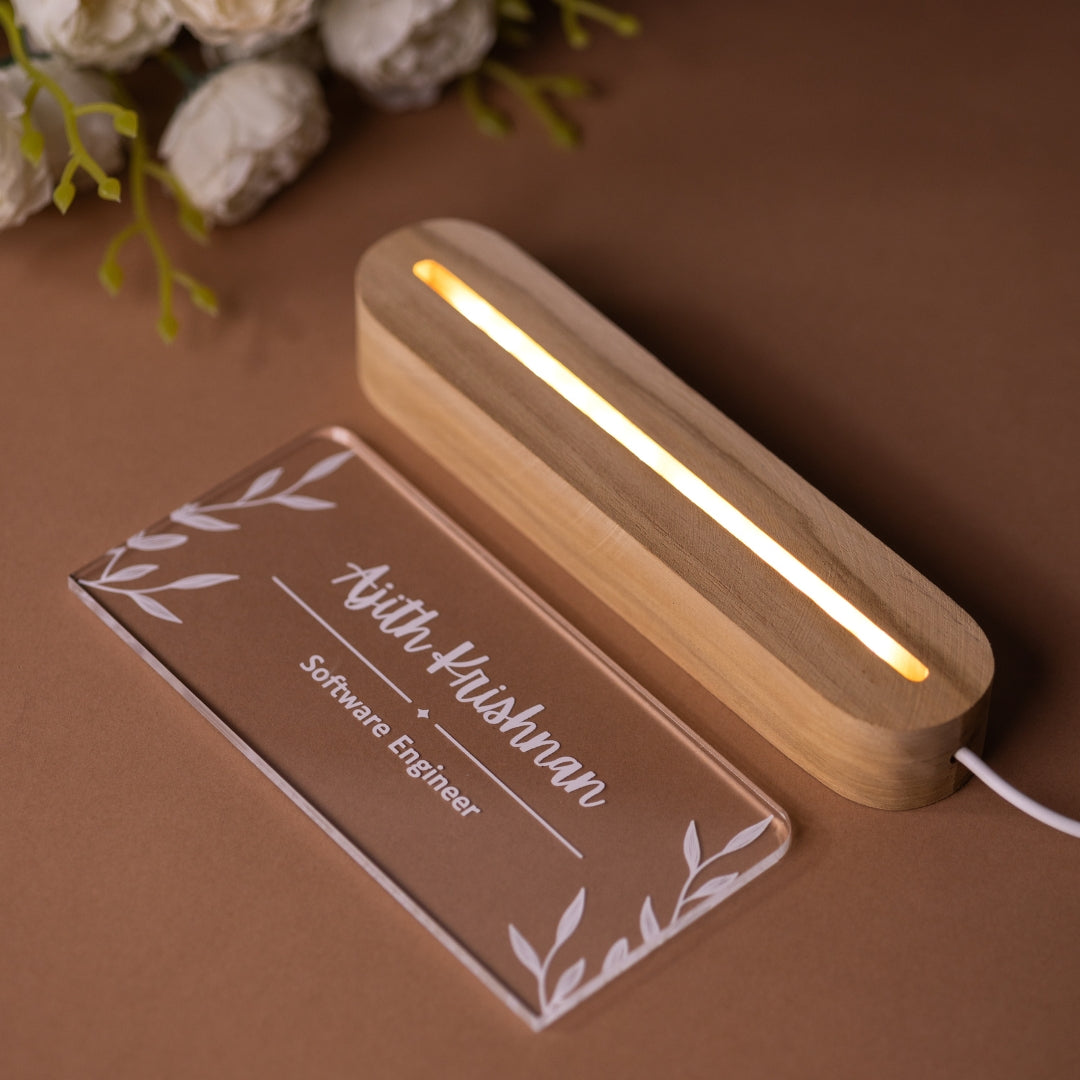 Professional Acrylic Nameplate with Wooden Base for Workspaces