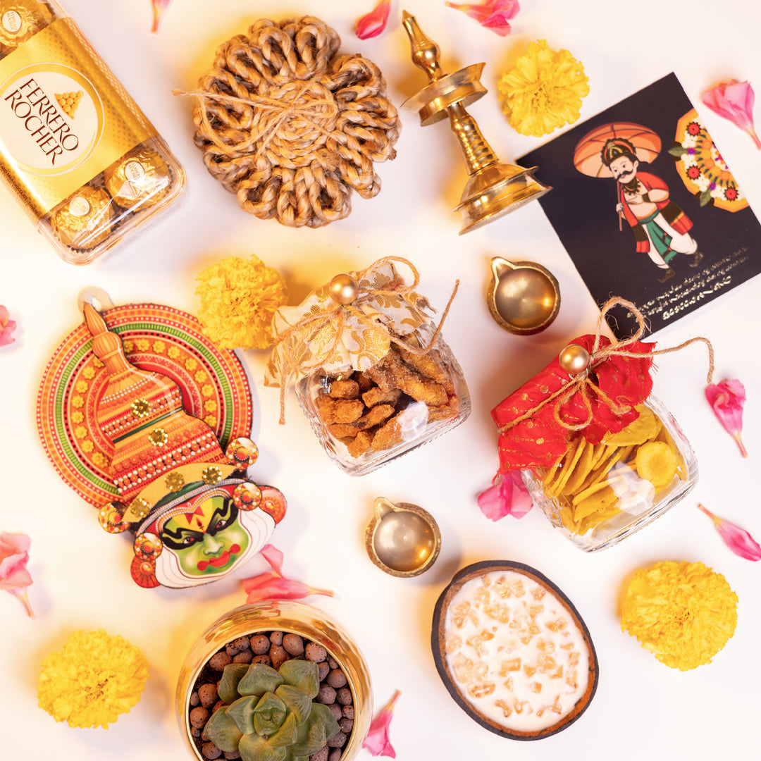 Ponnonam Kerala Onam Gift Hamper in Premium Jute Rope Box with Traditional Decor and Sweets