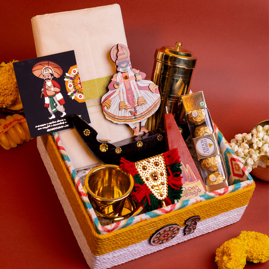 Pookkalam Kerala Onam Gift Hamper in Premium Jute Rope Box with Traditional Kerala Items