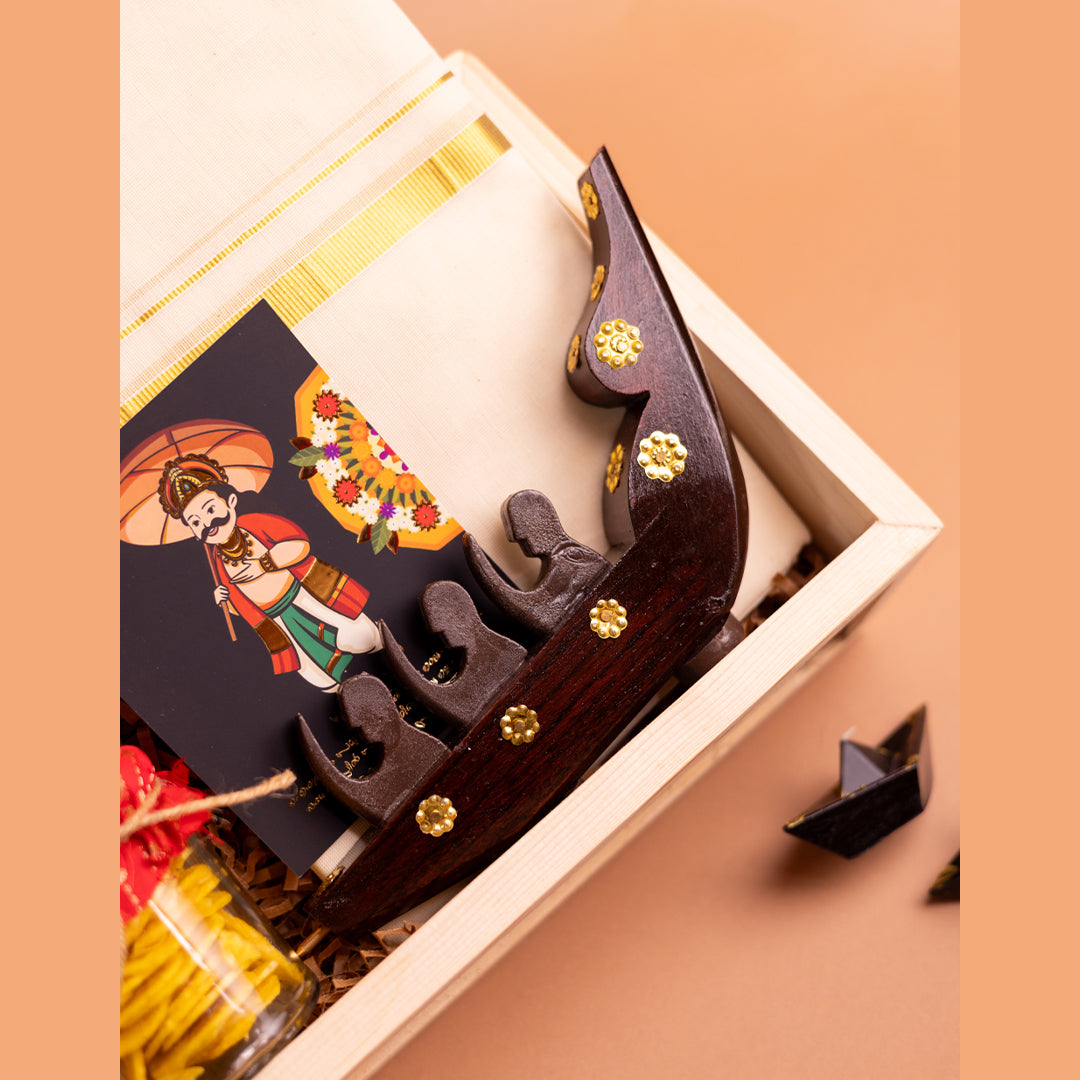 Sanchari Kerala Onam Gift Hamper in Premium Wooden Rattan Box