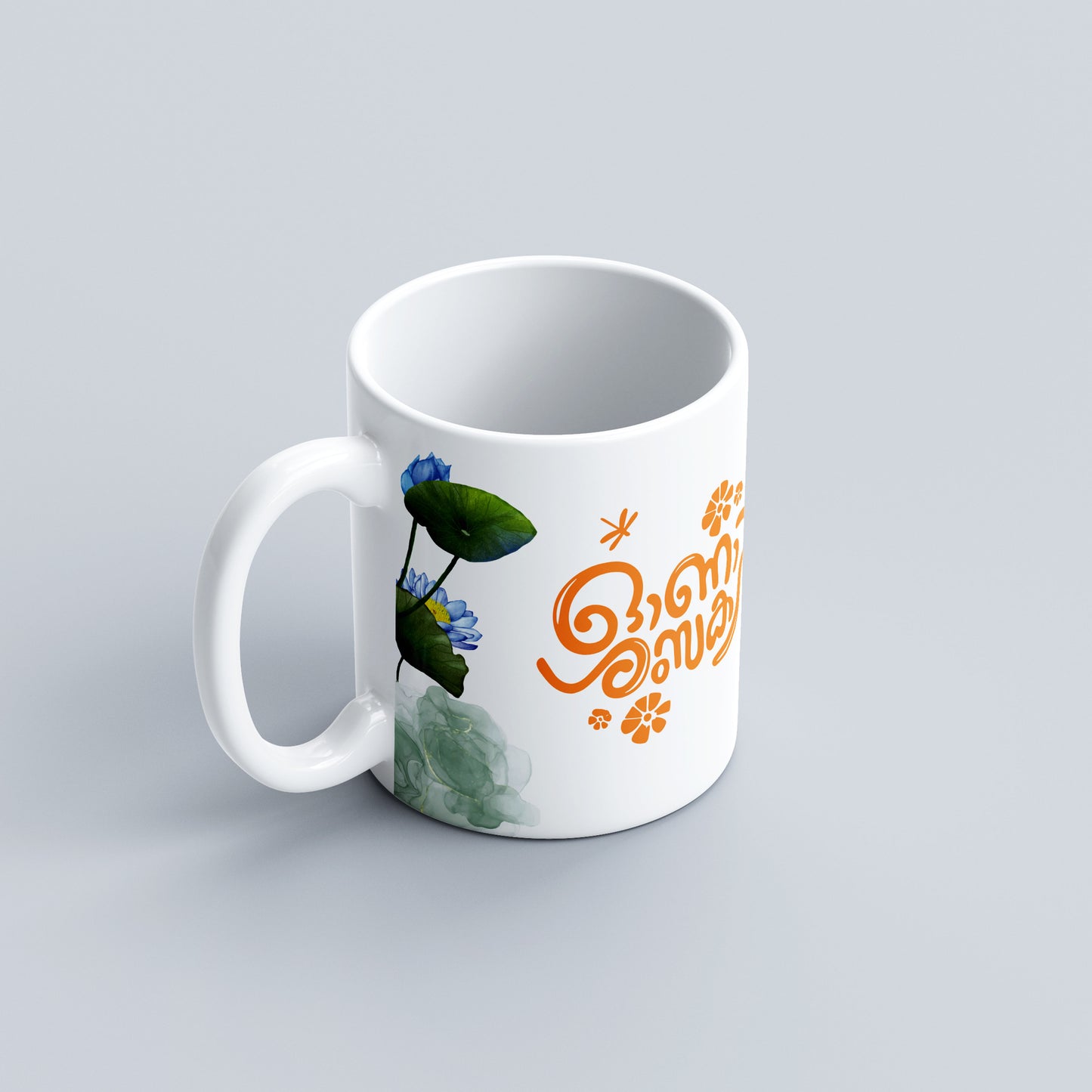 "Close-up of Handle on Water Lily - 'Onashamsakal' Ceramic Mug | Comfortable Grip and Elegant Finish"