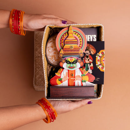 Onakazcha Onam Gift Hamper in Palm Leaf Box with Kerala Decor and Candles