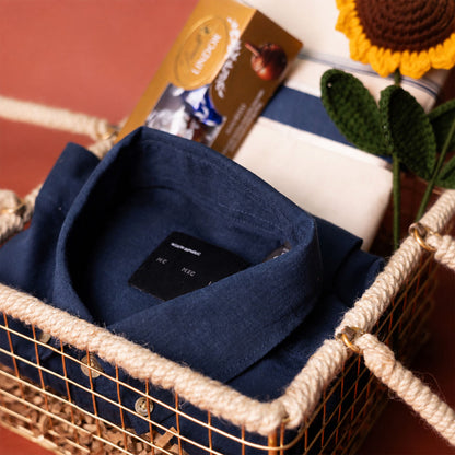 Onakodi For Him Premium Onam Gift Hamper with Men's Shirt, Kerala Mundu and Lindt Chocolates