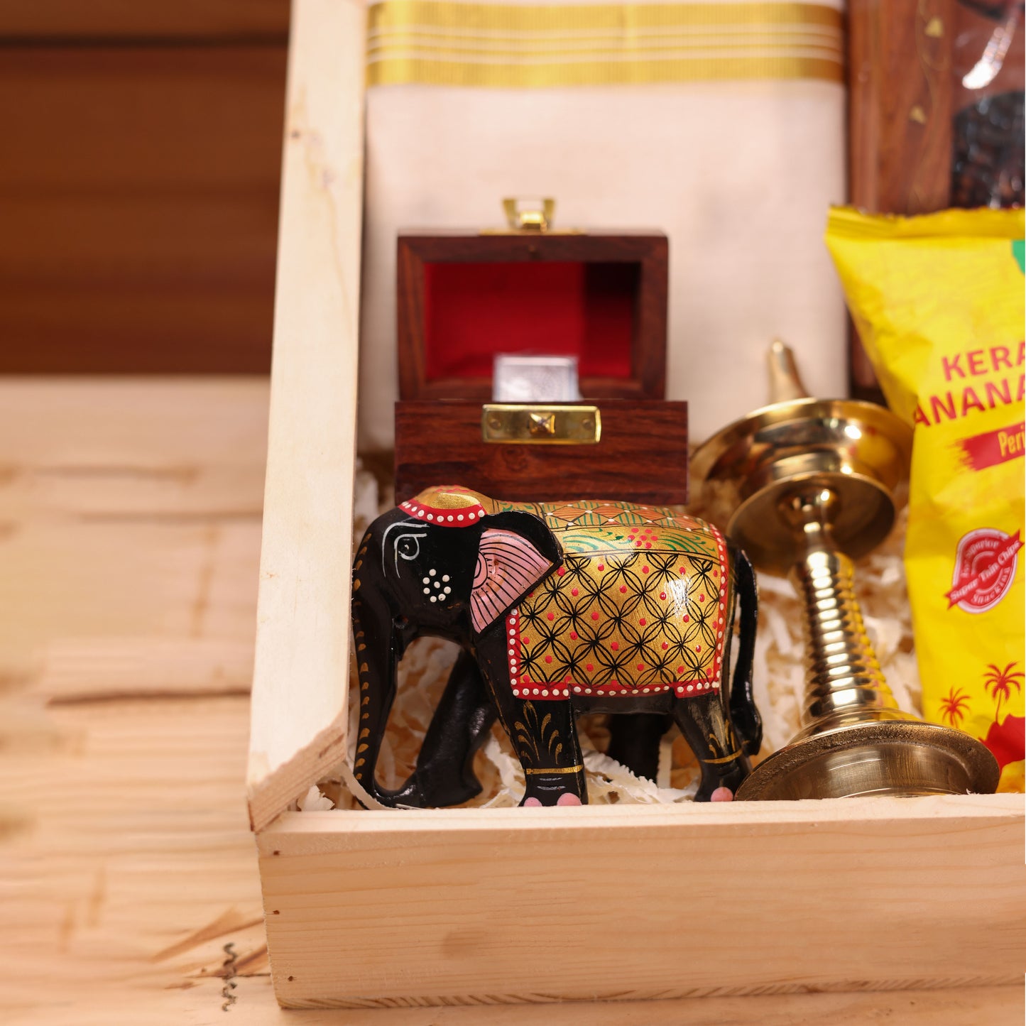 Onam Corporate Traditional Gift Hamper | Hand Painted Wooden Elephant Décor | Artistic Onam Accent
