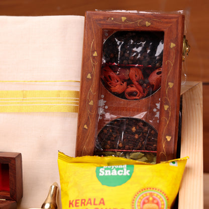 Onam Corporate Traditional Gift Hamper |Premium Antique Wooden Spice Box | Gourmet Spices for Onam Flavor