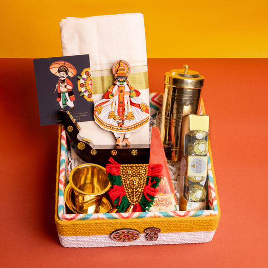 Pookkalam Kerala Onam Gift Hamper in Premium Jute Rope Box with Traditional Kerala Items