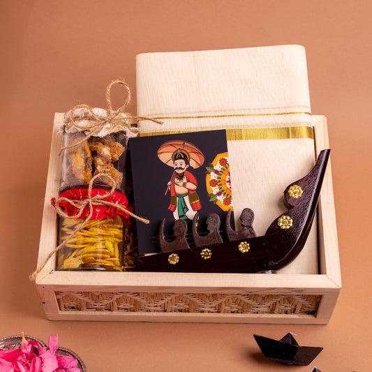 Sanchari Kerala Onam Gift Hamper in Premium Wooden Rattan Box