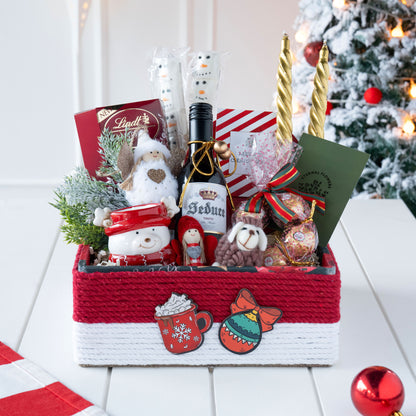 Santa's Sweet Retreat Christmas Gift Hamper with Plum Cake, Candles, Lindt Truffles, and Snowman Pops