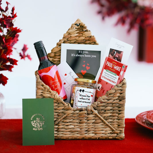 You Make My Heart Smile Valentine's Day Gift Hamper with Chocolates, Wine, Personalized Gifts & More