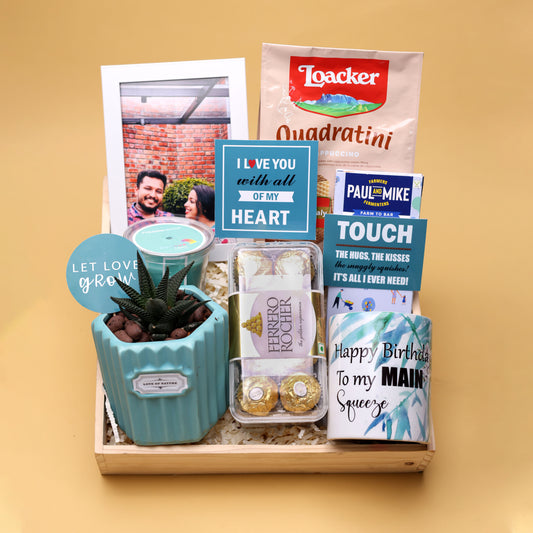 Sweet Heart Gift Hamper – Romantic Wooden Tray with Personalised Gifts